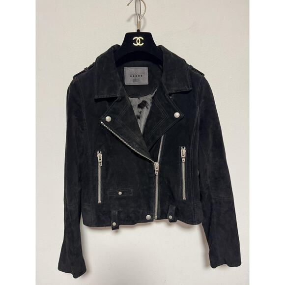 BLANKNYC Suede Moto Jacket Womens Small Black Biker Asymmetrical Zip Belted - Picture 1 of 15